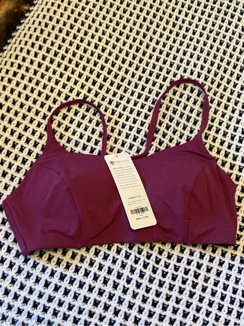 NWT - CRZ YOGA Fuchsia Bikini Swimsuit Top Size Medium